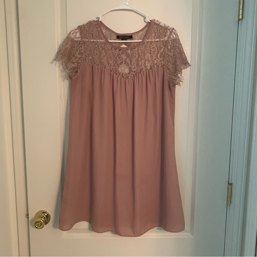 NEW LOOK Blush Pink Lace Shoulders short-sleeves Dress Medium